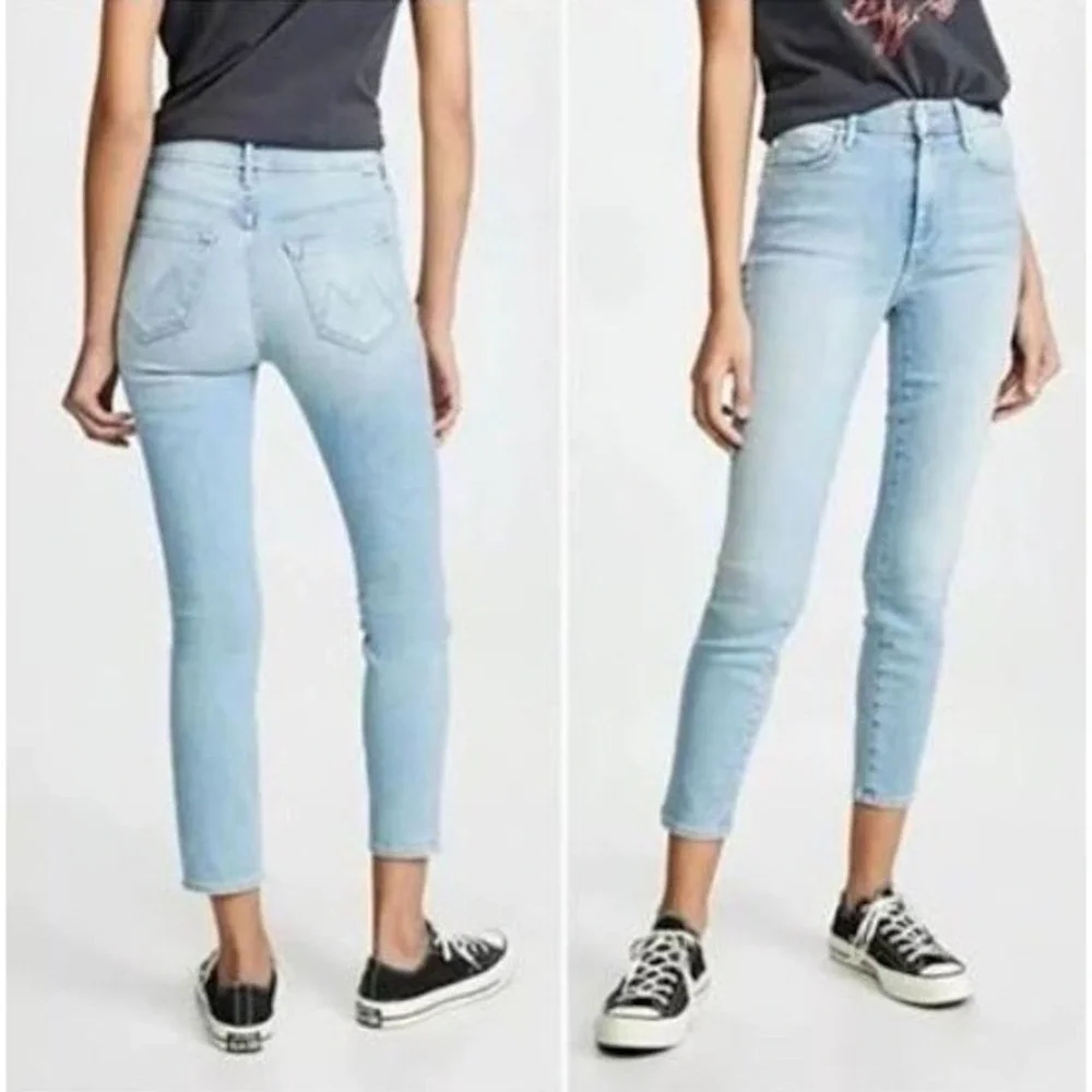 MOTHER The Looker Crop Swimming Pool Sunday Denim Jeans Blue Sz 24 - Picture 1 of 11